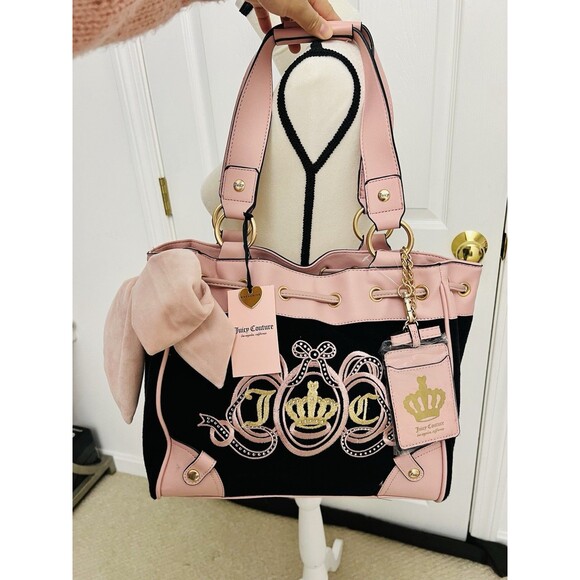 Juicy Couture Lovers Club Terry Tote Daydreamer Bag Black  Juicy Couture Lovers Club Terry Tote Daydreamer Bag Black Pink Y2K NWT